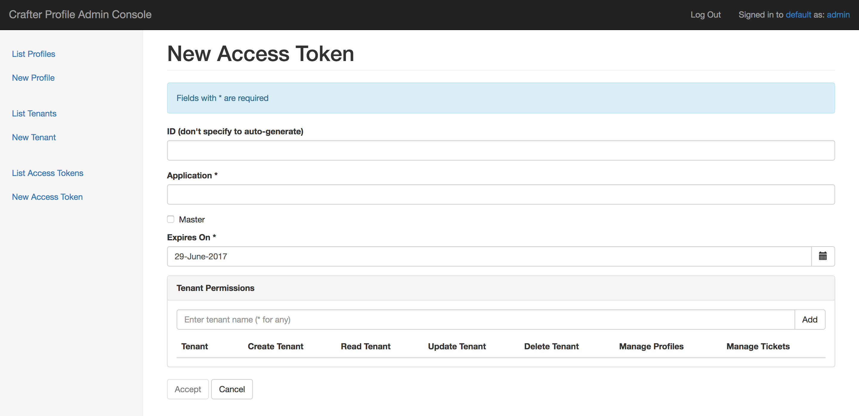 Crafter Profile access tokens new