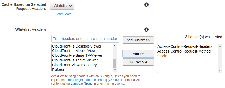 Serverless Site - CloudFront Whitelist Headers