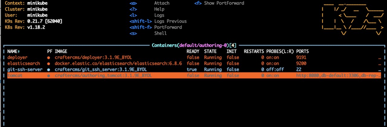 Studio Clustering using Kubernetes deployments - k9s container views