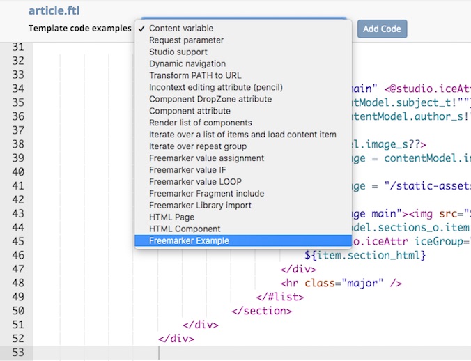 Configurations - Code Editor Configuration Example Dropdown List