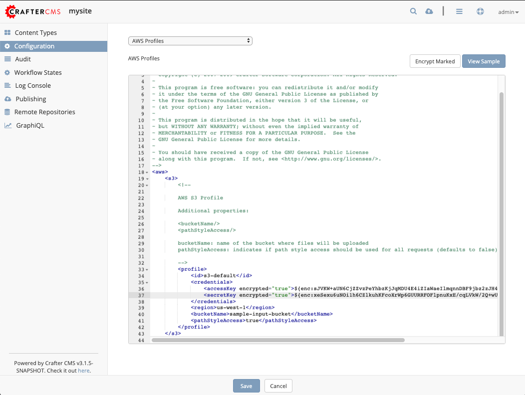 "accessKey" and "secureKey" now encrypted