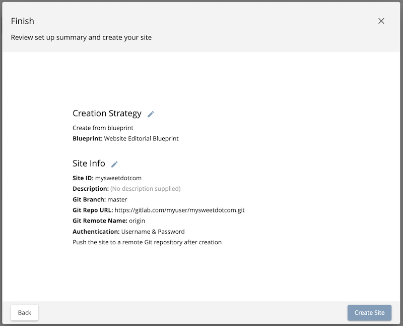 Developer How Tos - Create Site Dialog Walk Through step 5