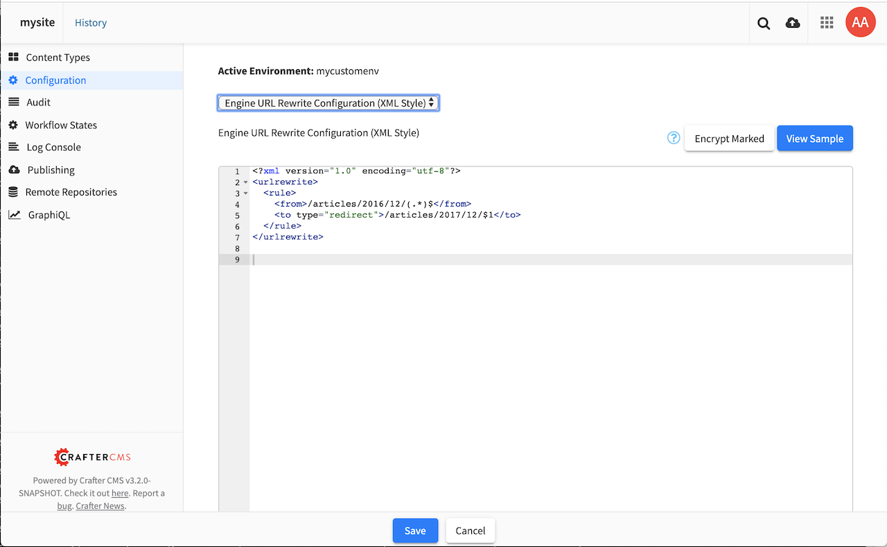 Active Environment Displayed in Site Config Configuration