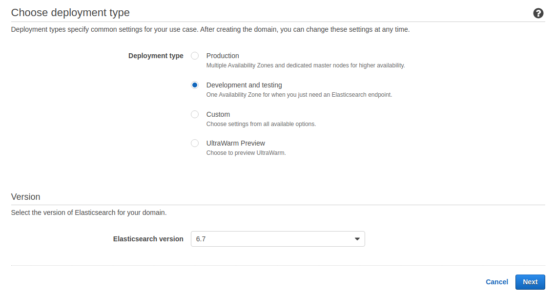 Serverless Site - Elasticsearch Deployment Type