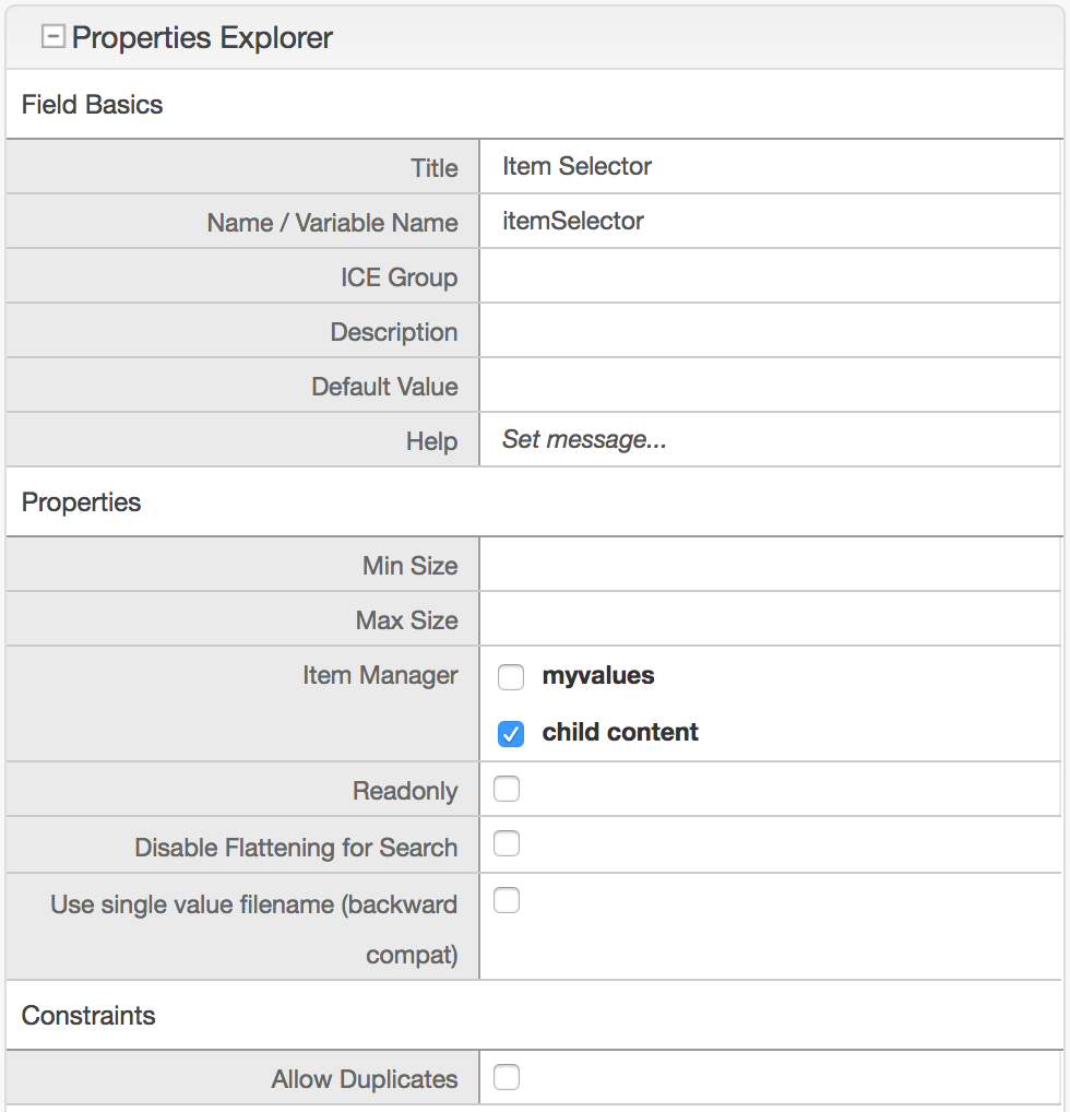 Content Author - Form Control Item Selector