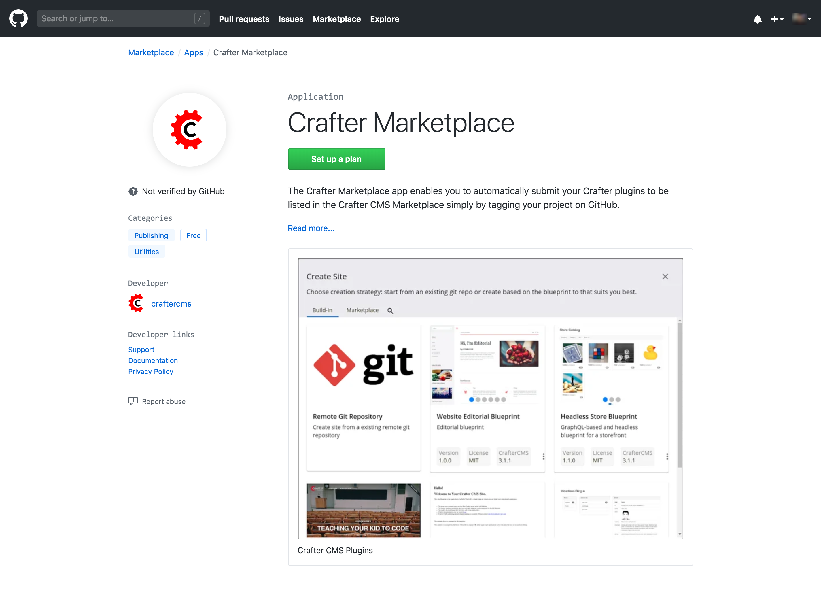 Crafter Marketplace GitHub App