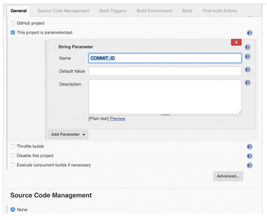 Developer Workflow - Jenkins Commit ID parameter added