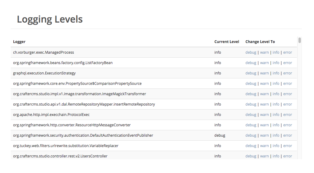 Crafter Studio Logging Levels