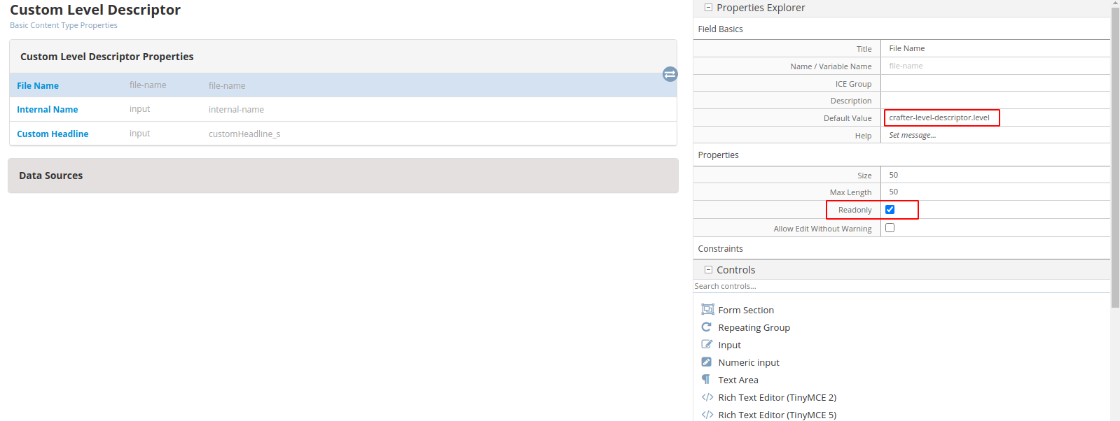 Content Inheritance - New level descriptor content type form