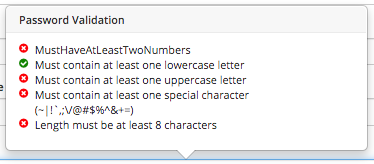 System Administrator - Password Requirements Display