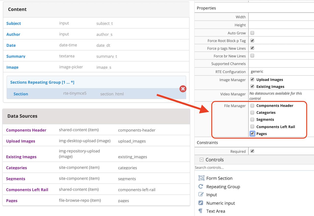 Allow user to browse pages and insert link - bind the data source to RTE