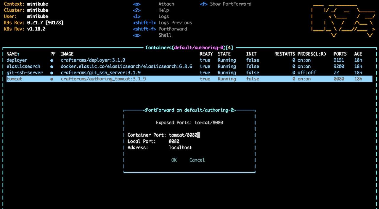 Simple Authoring with a single instance using Kubernetes deployments - k9s port forward