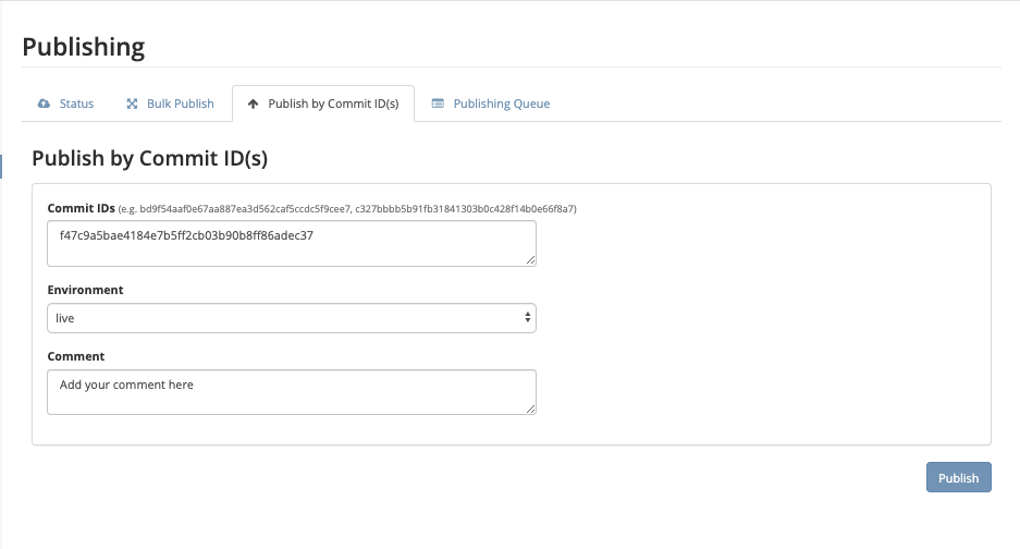 Site Config Publishing - Publish by Commit ID(s) :align: center