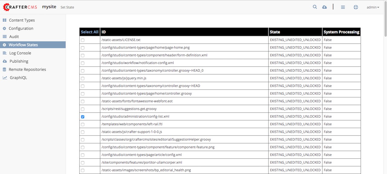 Site Admin - Site Config Workflow States