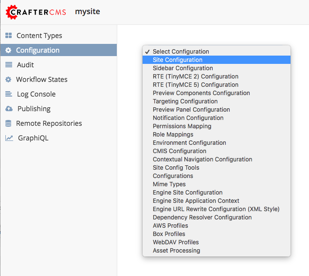 Configuration - Open "Site Configuration"