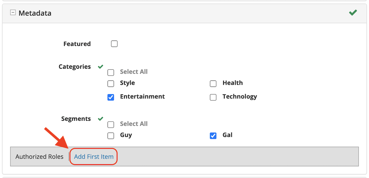 Targeting - Authorized Roles Metadata in Content