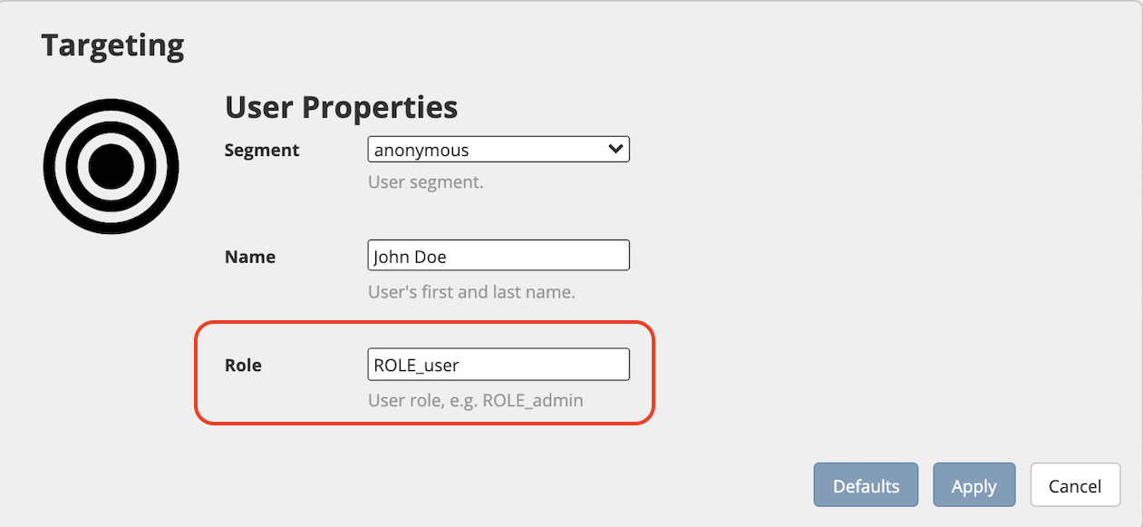 Targeting - Set role ROLE_user