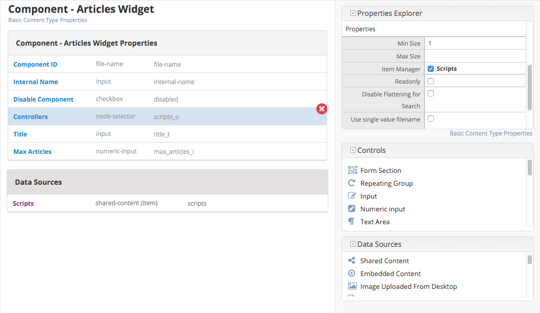 Template Component Bind the Shared Content Data Source to the Item Selector Control