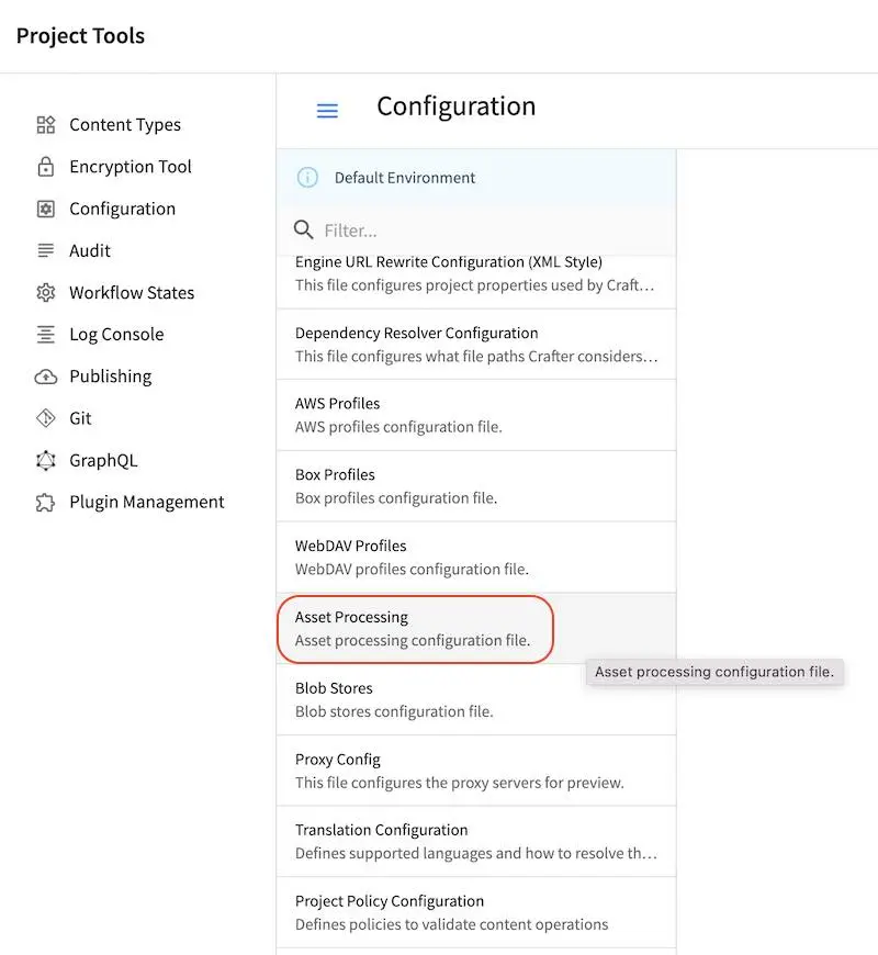 Configurations - Open Asset Processing Configuration