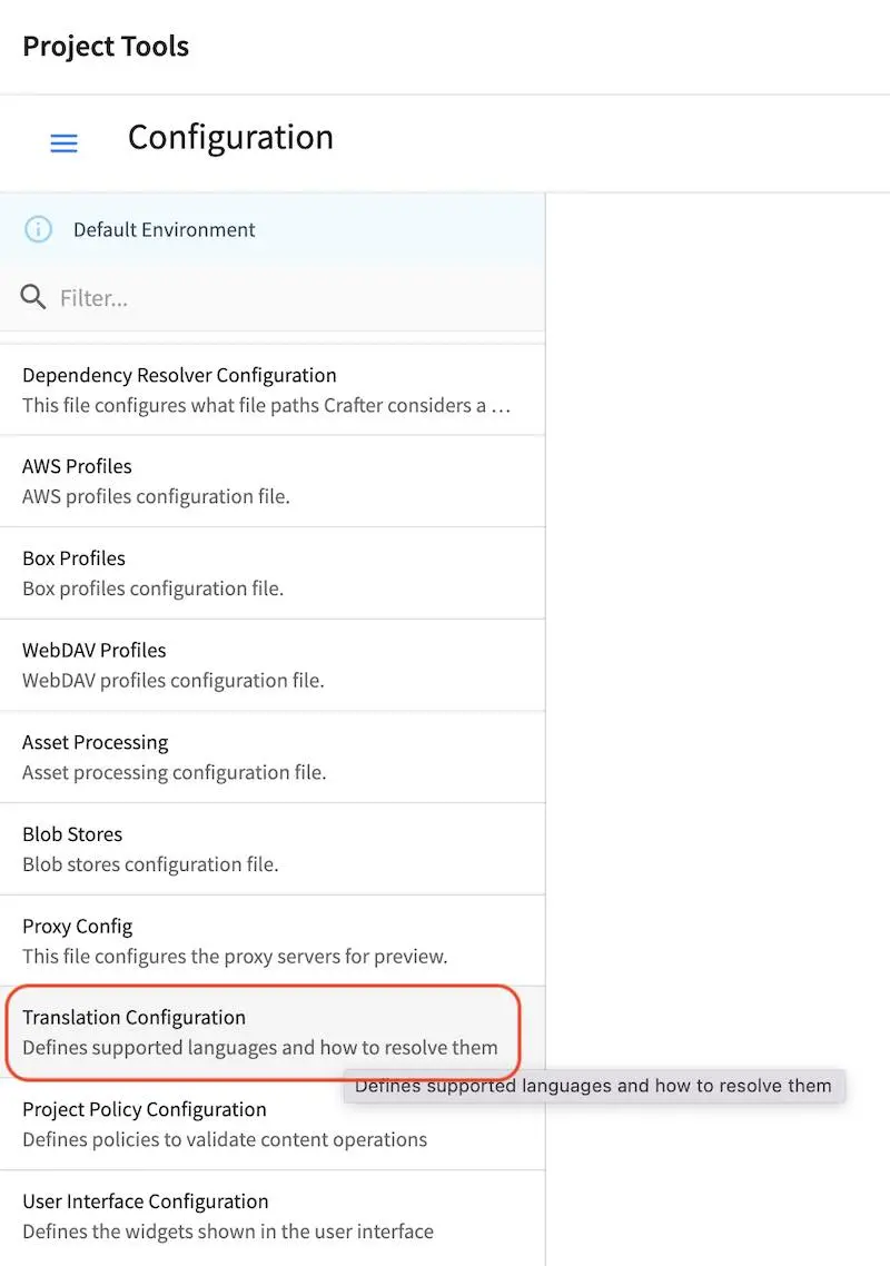 Configurations - Open Translation Configuration