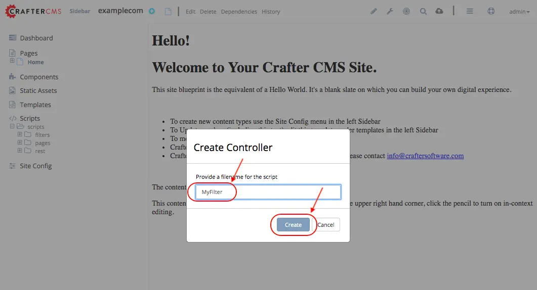 Working with Filters - Create Controller