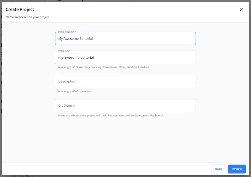 Your First Project - Create Project: Basic Information