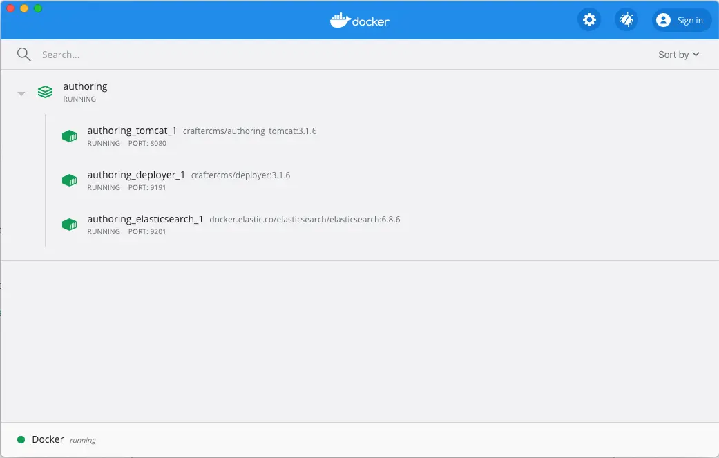 Docker Desktop Dashboard Container List