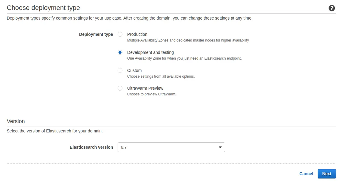 Serverless Site - Elasticsearch Deployment Type