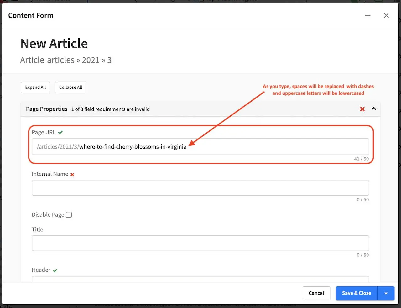 Your First Project - Page Properties