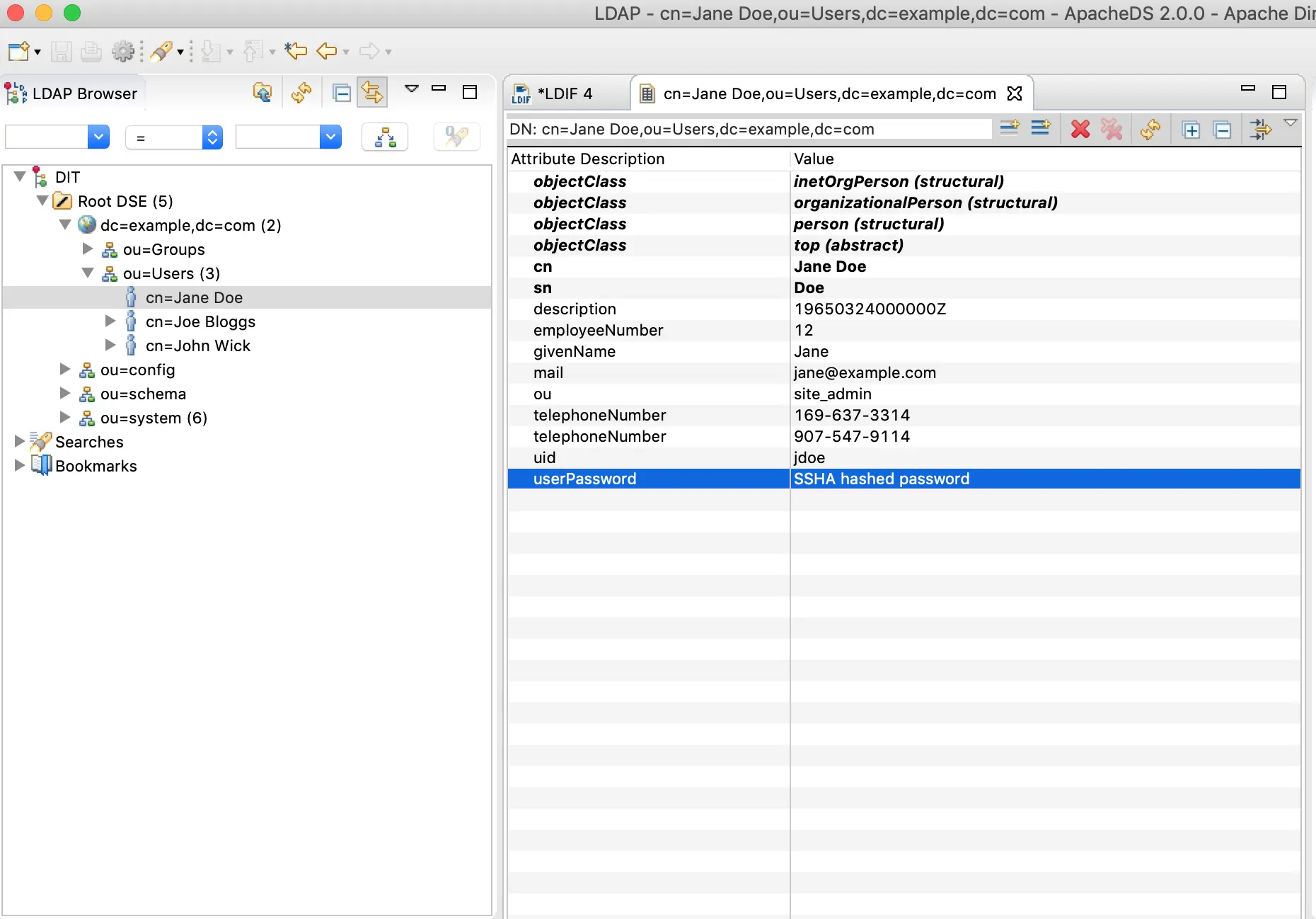 Apache Directory Studio - LDAP Browser View a User