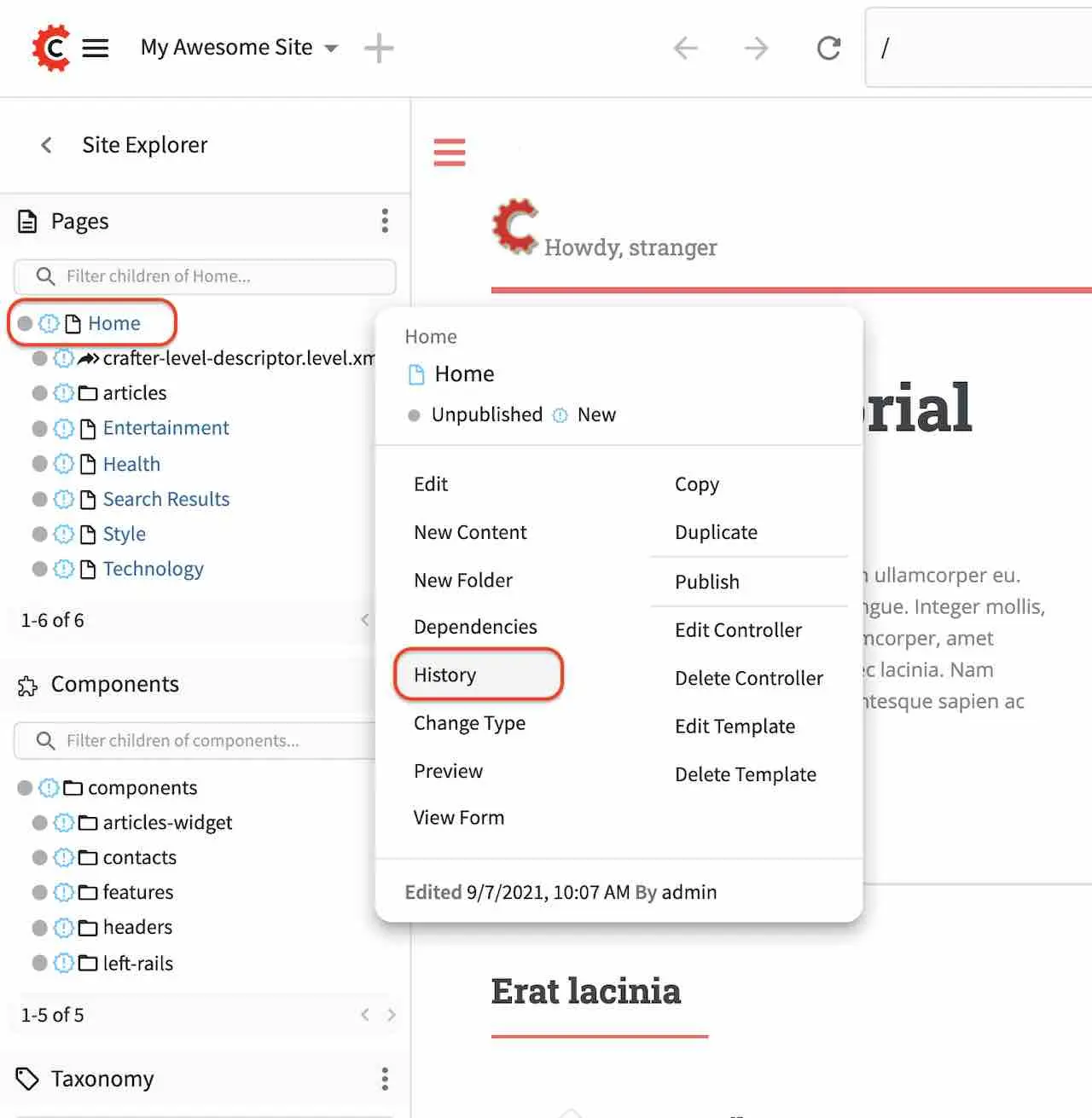 Content Author - Page Access History Tree