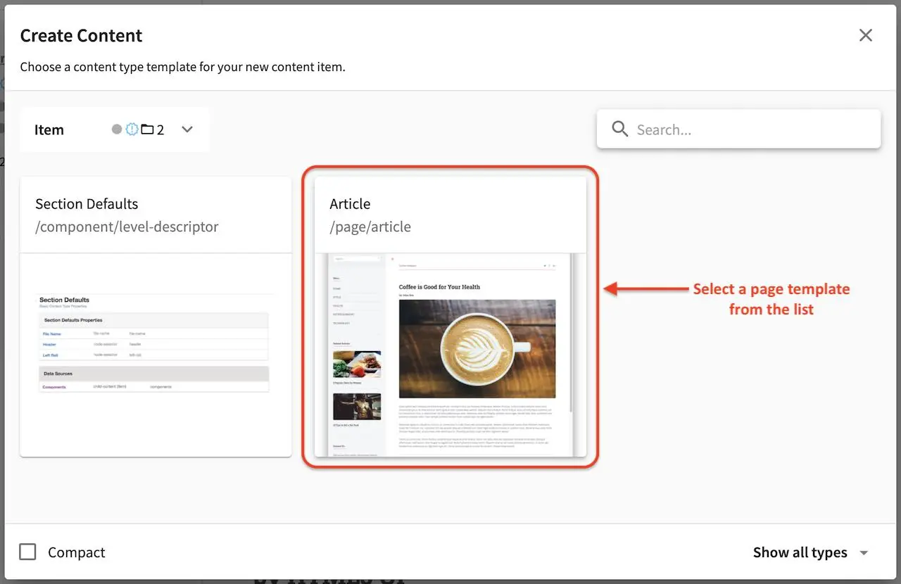 Content Author - Add New Page Choose Content