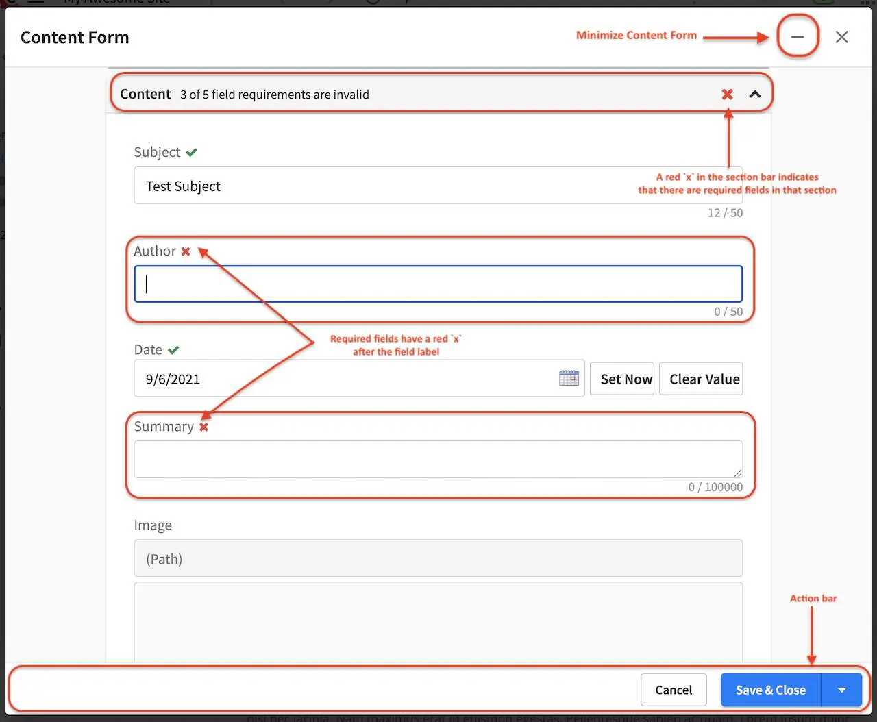 Content Author - Add New Page Open Template