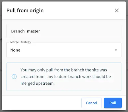 Remote Repositories - Pull from Remote Repository Dialog