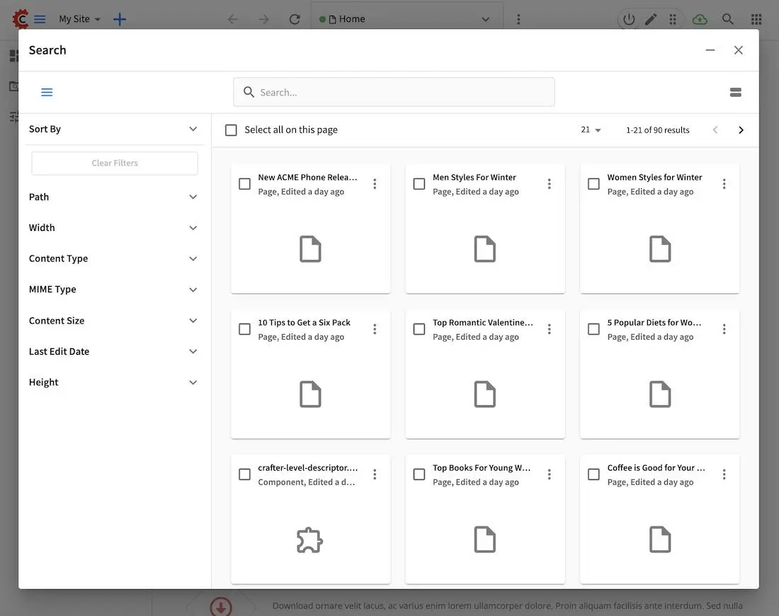 Content Author - Search Results Grid View