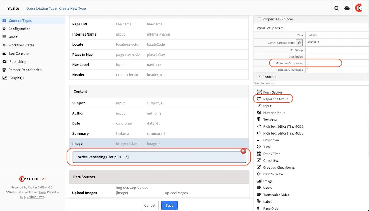 Template Add Repeating Group Control