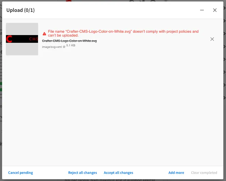 Project Policy Configuration - Do not allow svg file uploads