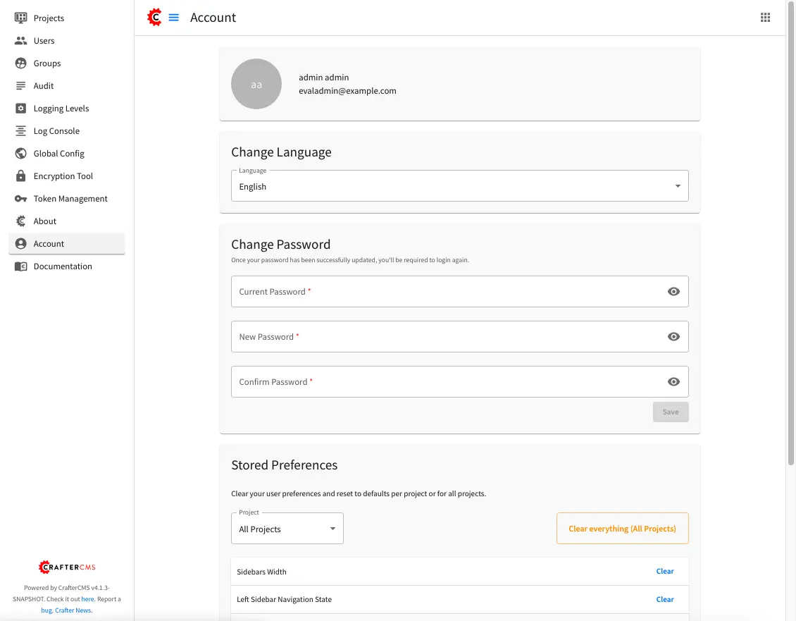 System Administrator - Navigation Menu Account Tool