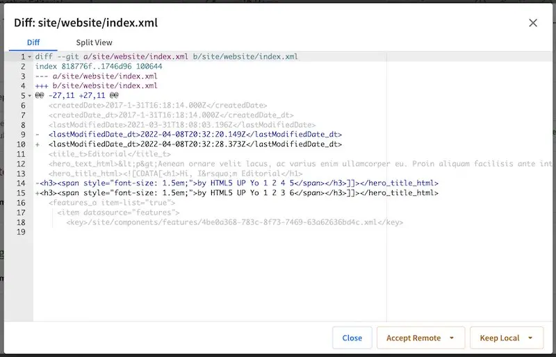 Git - Pull from Remote Repository Conflict Resolution Diff Stacked