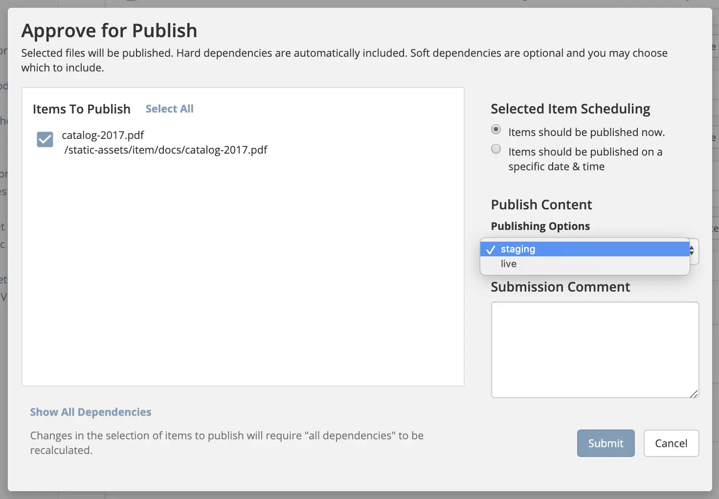 Publish file to staging in Studio