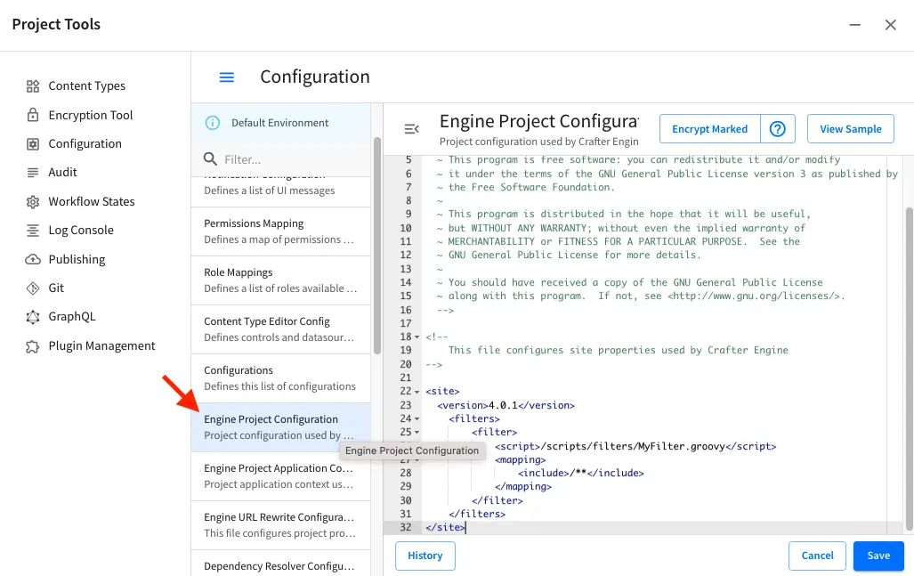 Working with Filters - Open Engine Project Configuration