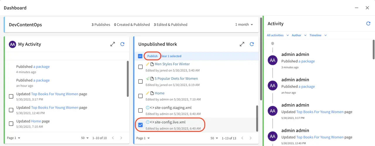 Multi-target Configuration - New configuration files listed in the "Unpublished Work" dashlet in the Dashboard