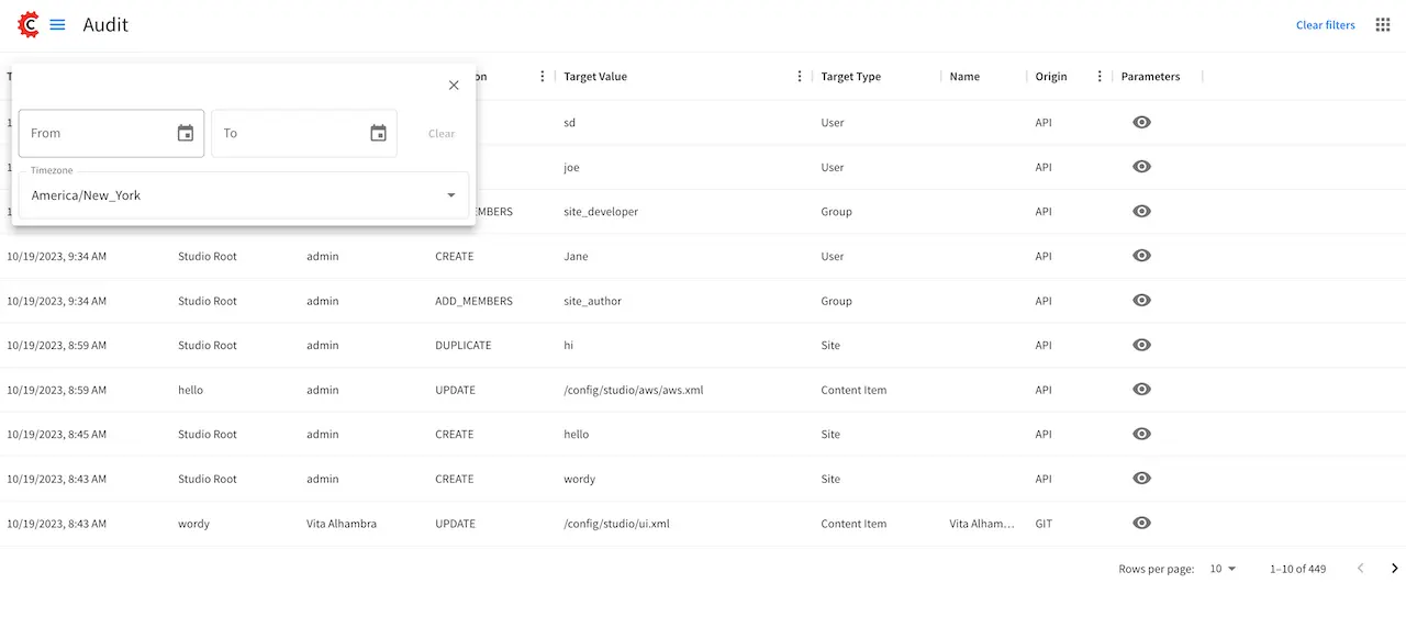 System Administrator - Main Menu Audit Timestamp Filter