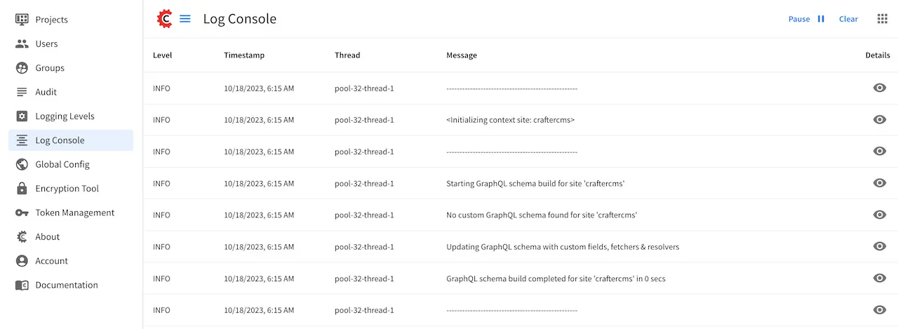 System Administrator - Navigation Menu Log Console