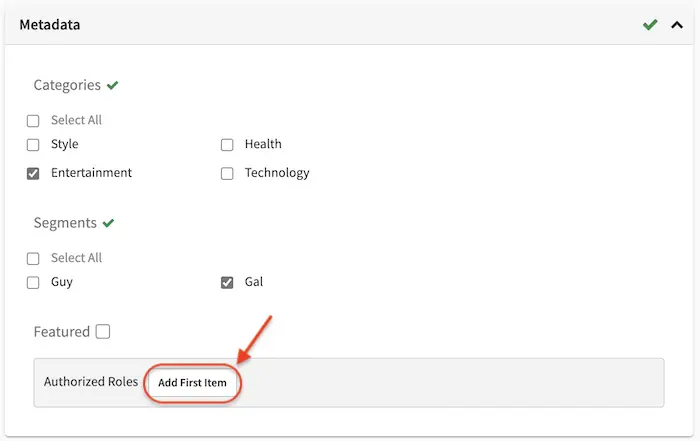 Targeting - Authorized Roles Metadata in Content