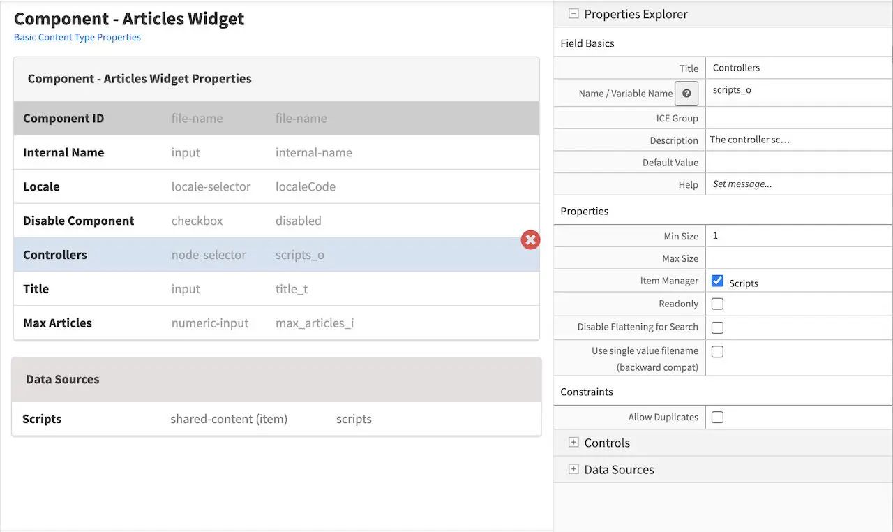 Template Component Bind the Shared Content Data Source to the Item Selector Control