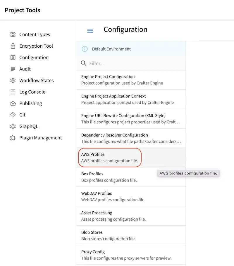 Configurations - Open AWS Profiles Configuration