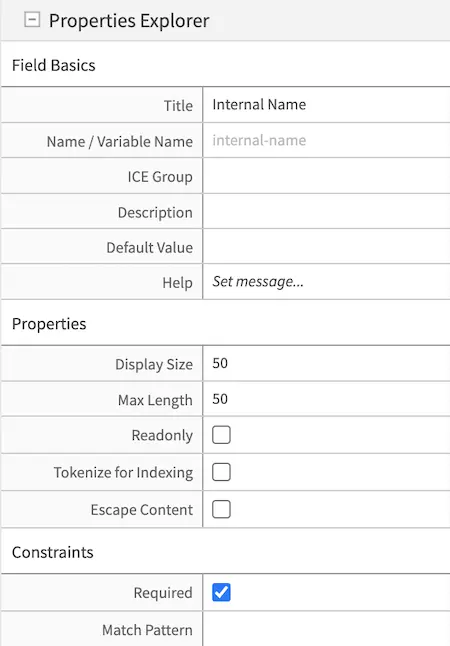 Form Control Internal Name Properties