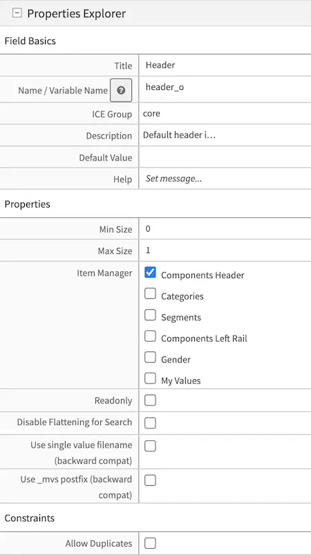 Form Control Item Selector Properties