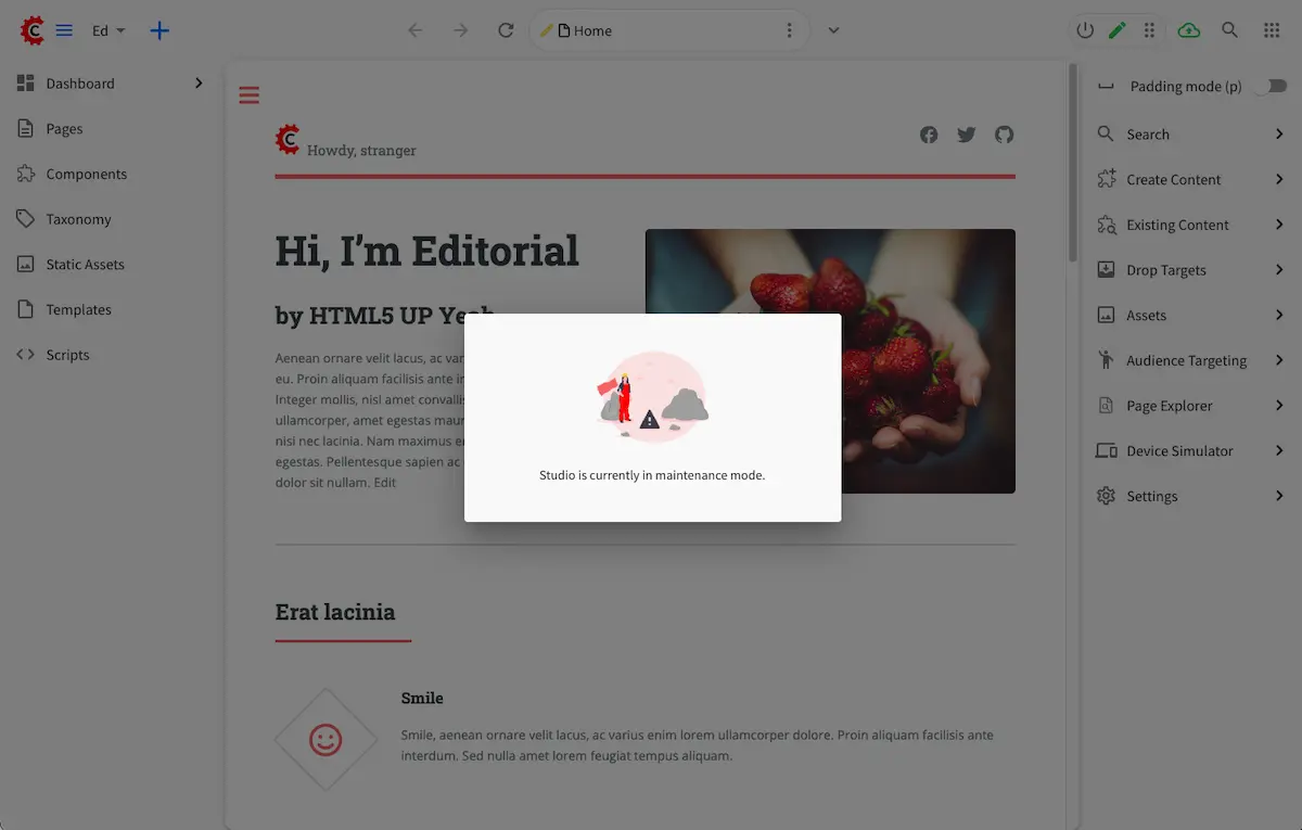 Navigating Studio - Maintenance mode on popup while working